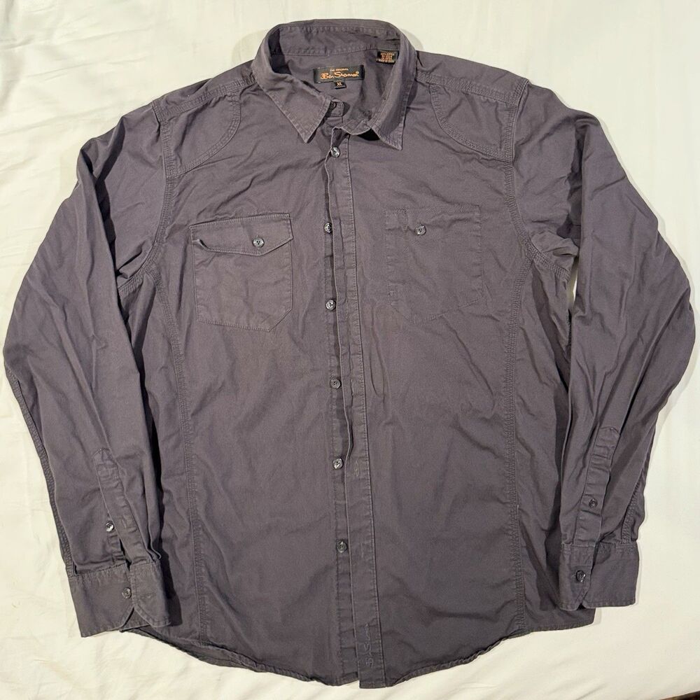 ben sherman button down shirt Men’s XL Gray Old Money Cotton Logo Classic Grunge